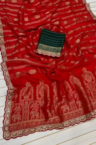 Red Color Traditional Viscose Silk Saree