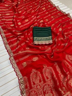 Red Color Traditional Viscose Silk Saree 3