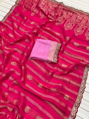 Rani Pink Color Traditional Viscose Silk Saree 1