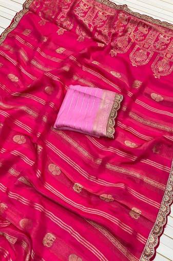 Rani Pink Color Traditional Viscose SIlk Blnd Saree