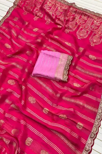 Rani Pink Color Traditional Viscose SIlk Blnd Saree