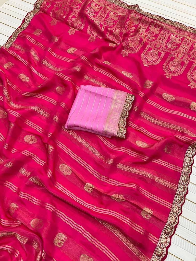 Rani Pink Color Traditional Viscose SIlk Blnd Saree