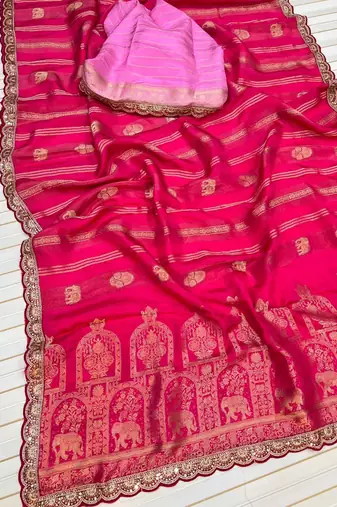 Rani Pink Color Traditional Viscose Silk Saree