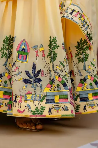 yellow faux georgette embroidered gown with dupatta heavy work