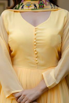 yellow faux georgette embroidered gown with dupatta heavy work 4