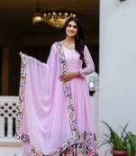 lavender faux georgette embroidered gown with dupatta heavy work