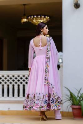 lavender faux georgette embroidered gown with dupatta heavy work 2