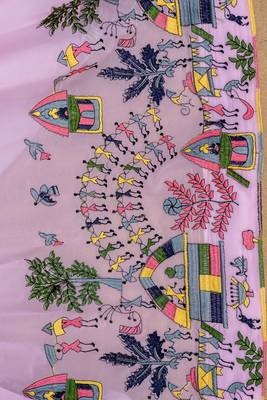 lavender faux georgette embroidered gown with dupatta heavy work 4
