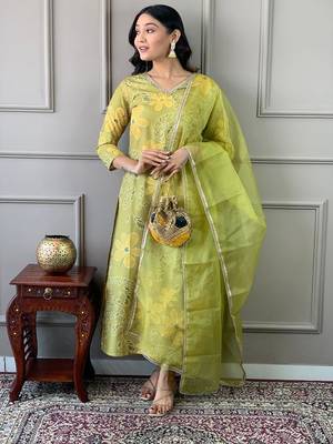 Women's Beautiful Printed Work Rayon Fabric Straight Kurta Pant and Dupatta Set 1