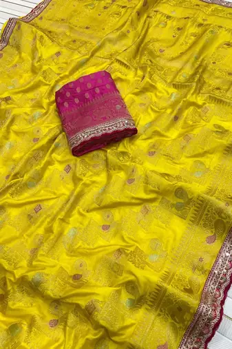 Yellow Color Premium Designer Dola SIlk Blnd Saree