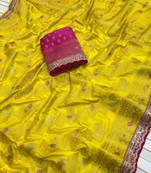 Yellow Color Premium Designer Dola SIlk Blnd Saree