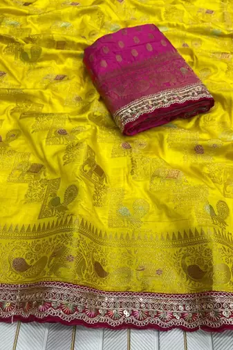 Yellow Color Premium Designer Dola SIlk Blnd Saree