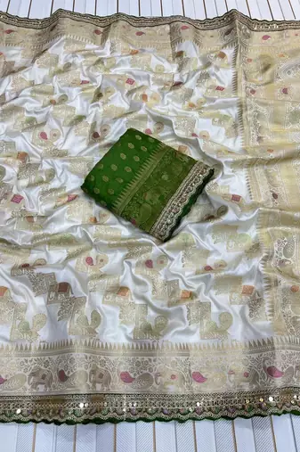 White Color Premium Designer Dola SIlk Blnd Saree