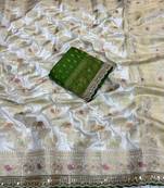 White Color Premium Designer Dola SIlk Blnd Saree