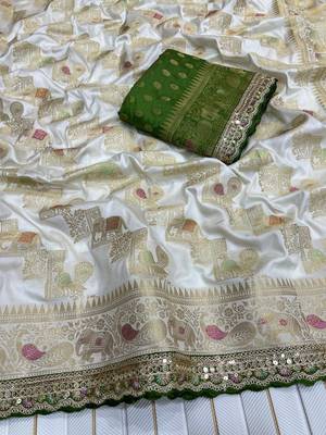 White Color Premium Designer Dola SIlk Blnd Saree 2