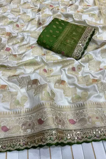 White Color Premium Designer Dola SIlk Blnd Saree