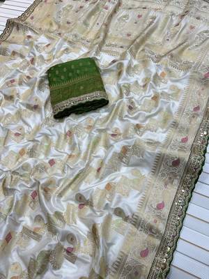 White Color Premium Designer Dola SIlk Blnd Saree 3