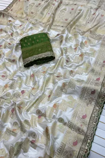 White Color Premium Designer Dola SIlk Blnd Saree