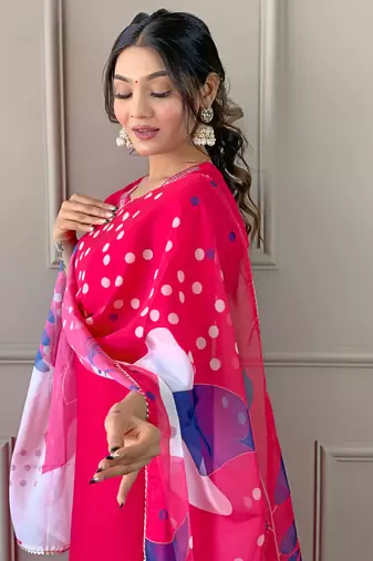 Women's Beautiful Embroidery Work Rayon Fabric Straight Kurta Pant and Dupatta Set