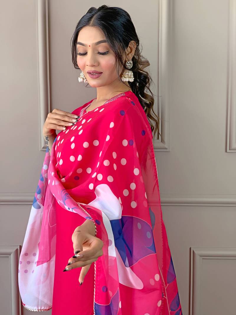 Women's Beautiful Embroidery Work Rayon Fabric Straight Kurta Pant and Dupatta Set