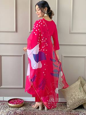 Women's Beautiful Embroidery Work Rayon Fabric Straight Kurta Pant and Dupatta Set 4