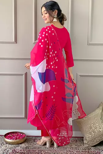 Women's Beautiful Embroidery Work Rayon Fabric Straight Kurta Pant and Dupatta Set