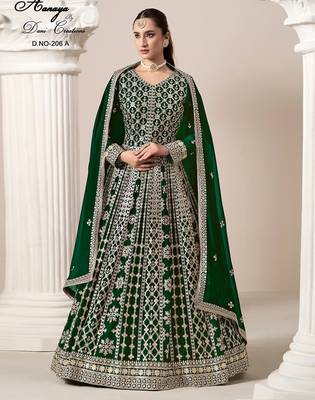 Green faux georgette embroidered anarkali salwar kameez  4
