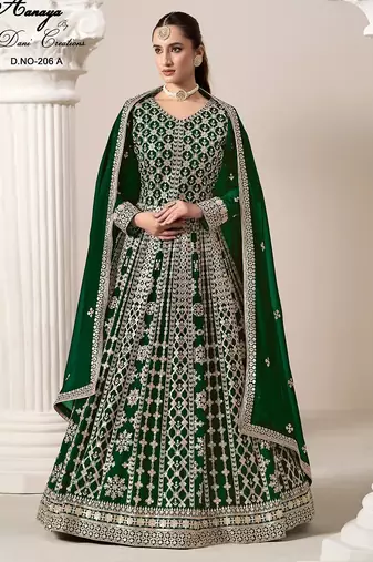 Green faux georgette embroidered anarkali salwar kameez 