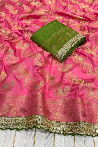 Rani Pink Color Premium Designer Dola SIlk Blnd Saree