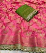 Rani Pink Color Premium Designer Dola SIlk Blnd Saree
