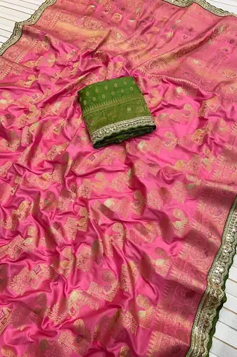 Rani Pink Color Premium Designer Dola SIlk Blnd Saree