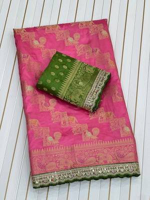 Rani Pink Color Premium Designer Dola SIlk Blnd Saree 3