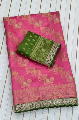 Rani Pink Color Premium Designer Dola SIlk Blnd Saree