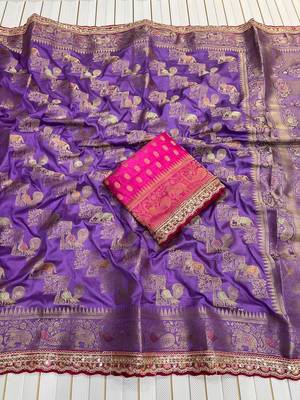 Purple Color Premium Designer Dola SIlk Blnd Saree 1