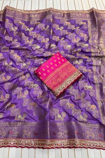 Purple Color Premium Designer Dola SIlk Blnd Saree