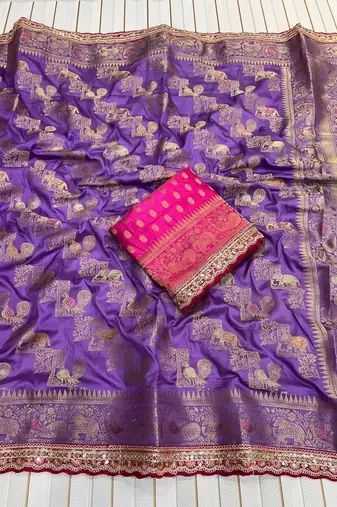 Purple Color Premium Designer Dola SIlk Blnd Saree