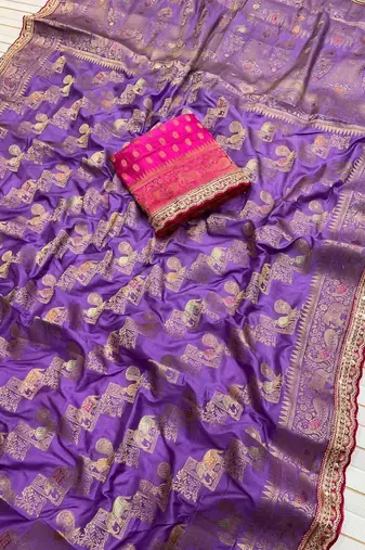 Purple Color Premium Designer Dola SIlk Blnd Saree