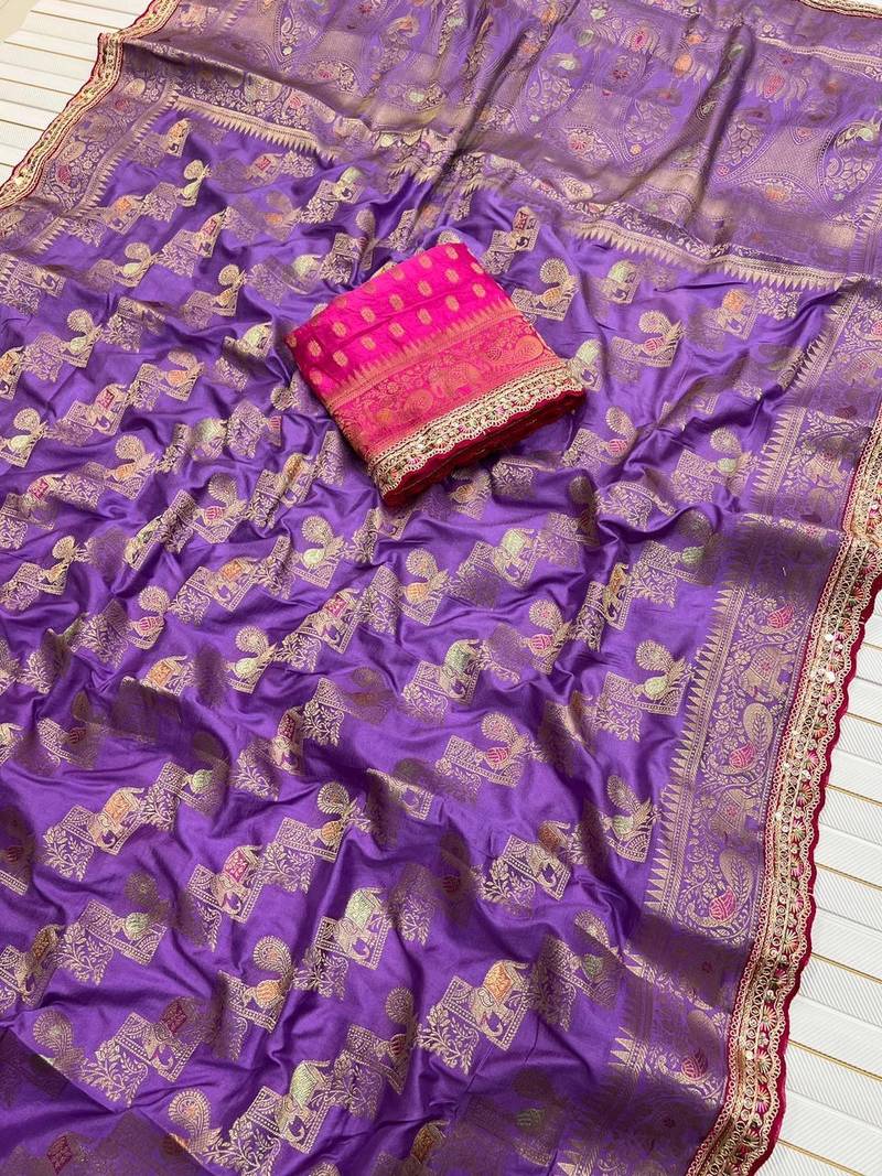 Purple Color Premium Designer Dola SIlk Blnd Saree