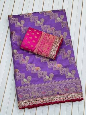 Purple Color Premium Designer Dola SIlk Blnd Saree 3