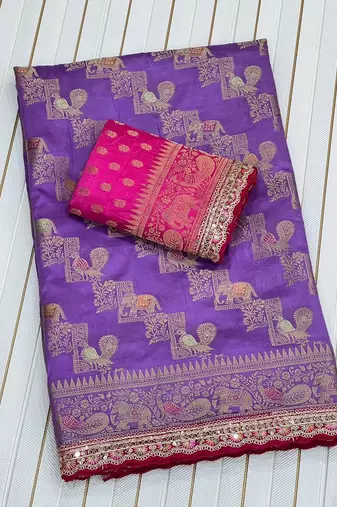 Purple Color Premium Designer Dola SIlk Blnd Saree