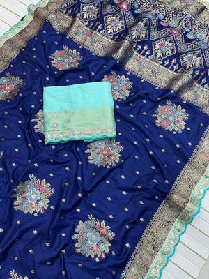 Navy Blue Color Dola Silk Zari Weaving With Meenakari Wedding Saree 2