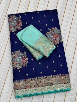 Navy Blue Color Dola Silk Zari Weaving With Meenakari Wedding Saree 5