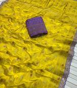 Yellow Color Premium Designer Dola SIlk Blnd Saree