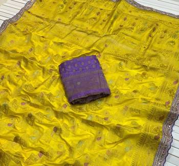 Yellow Color Premium Designer Dola SIlk Blnd Saree 2