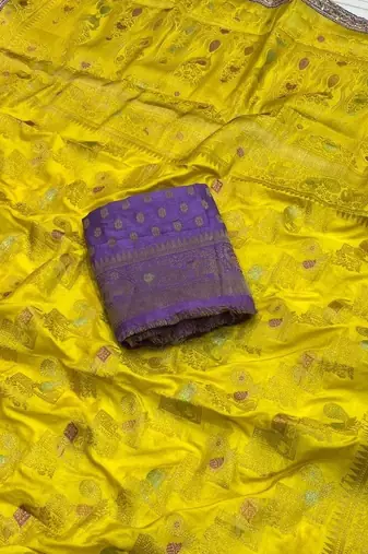 Yellow Color Premium Designer Dola SIlk Blnd Saree