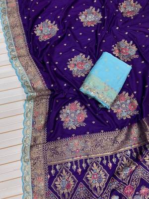 Purple Color Dola Silk Zari Weaving With Meenakari Wedding Saree 1