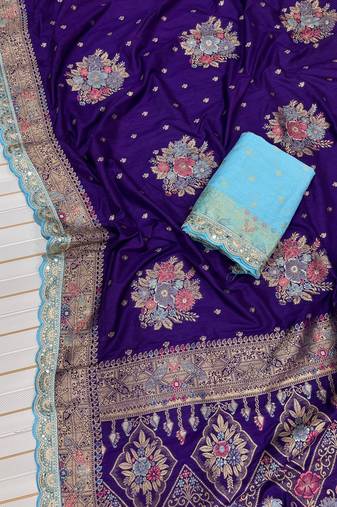 Purple Color Dola SIlk Blnd Zari Weaving With Meenakari Wedding Saree