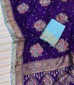 Purple Color Dola SIlk Blnd Zari Weaving With Meenakari Wedding Saree