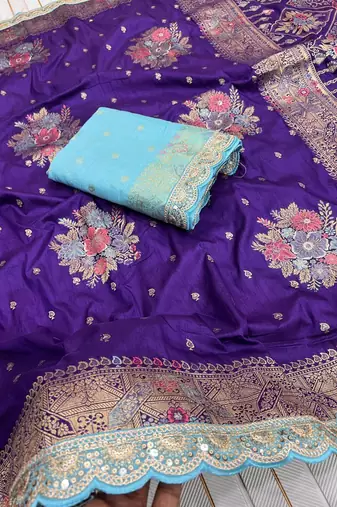 Purple Color Dola Silk Zari Weaving With Meenakari Wedding Saree