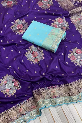 Purple Color Dola Silk Zari Weaving With Meenakari Wedding Saree